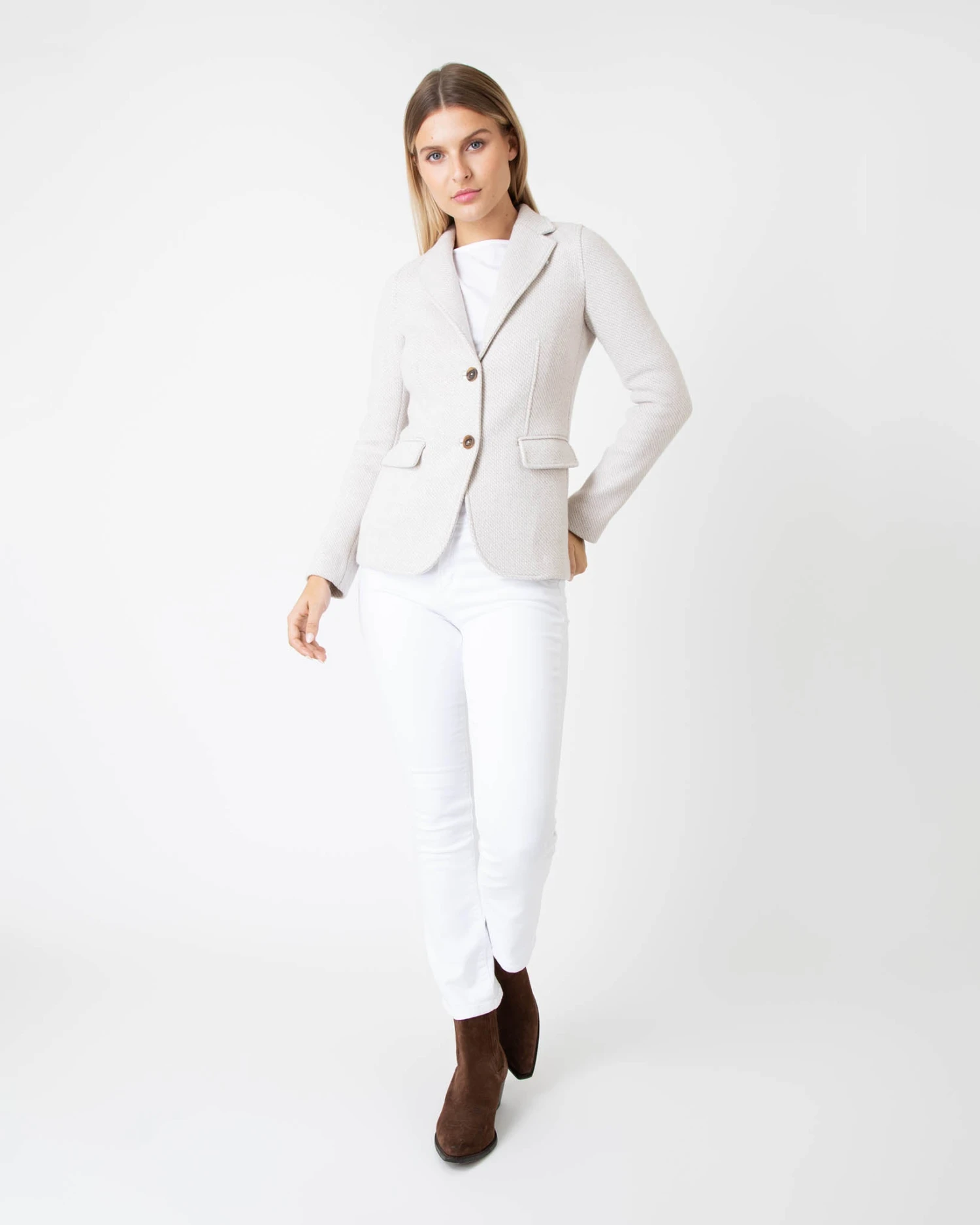 Parker Jacket In White Sand Twill Knit Jacquard 7 Parker Jacket In White Sand Twill Knit Jacquard - Image 7