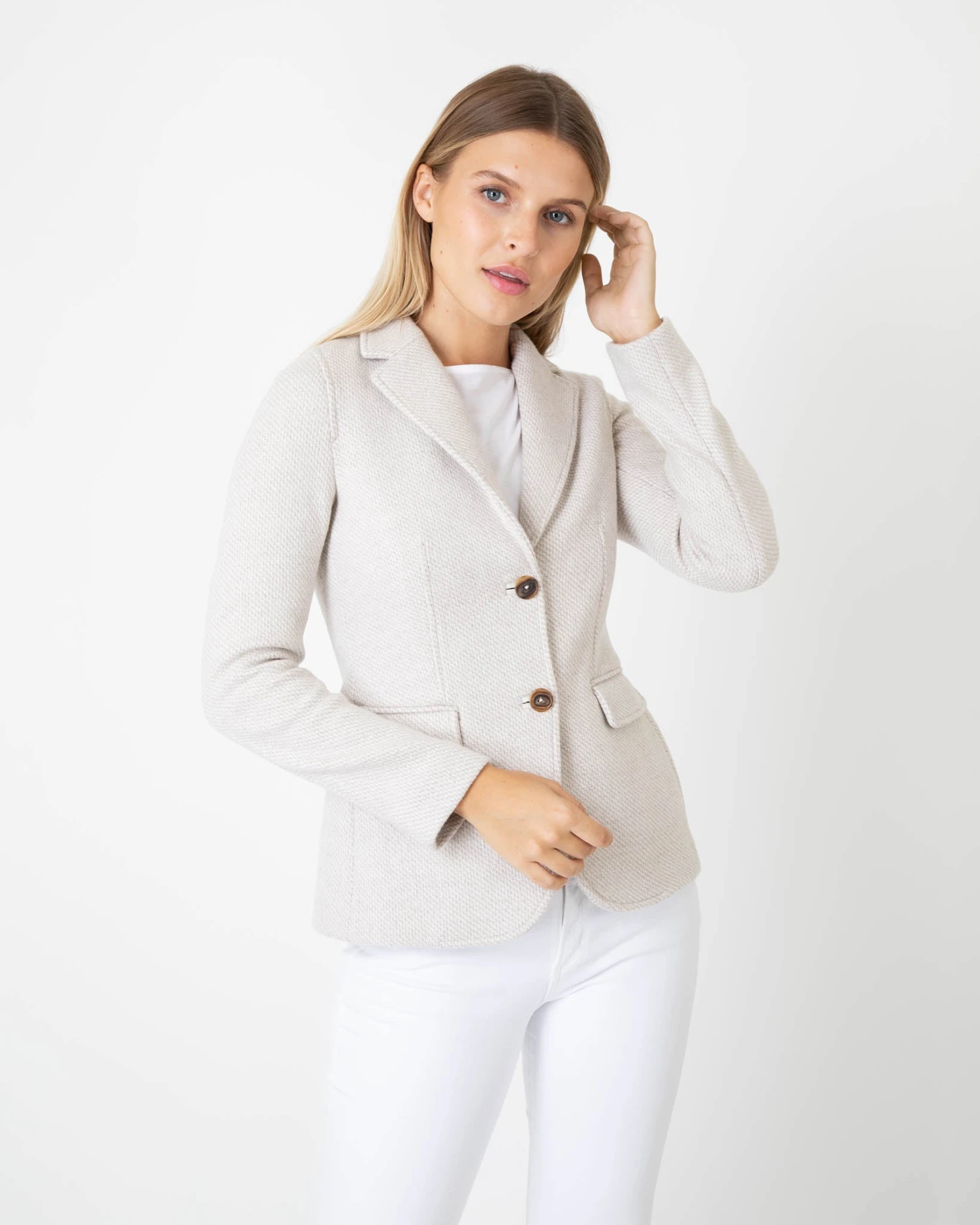 Parker Jacket In White Sand Twill Knit Jacquard 2 Parker Jacket In White Sand Twill Knit Jacquard - Image 2