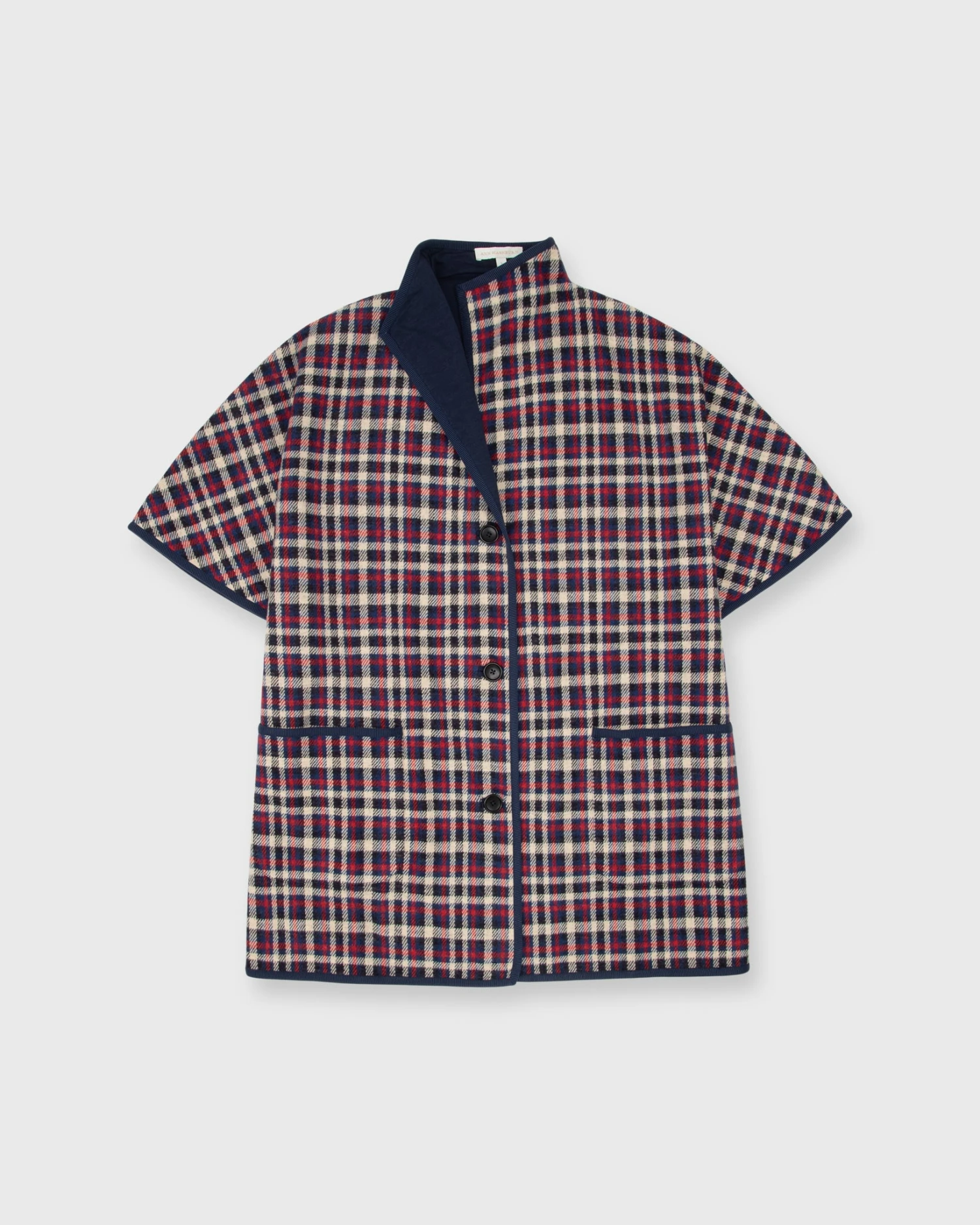 Arya Cape In Navy/Red Multi Plaid Knit 1 Arya Cape In Navy/Red Multi Plaid Knit