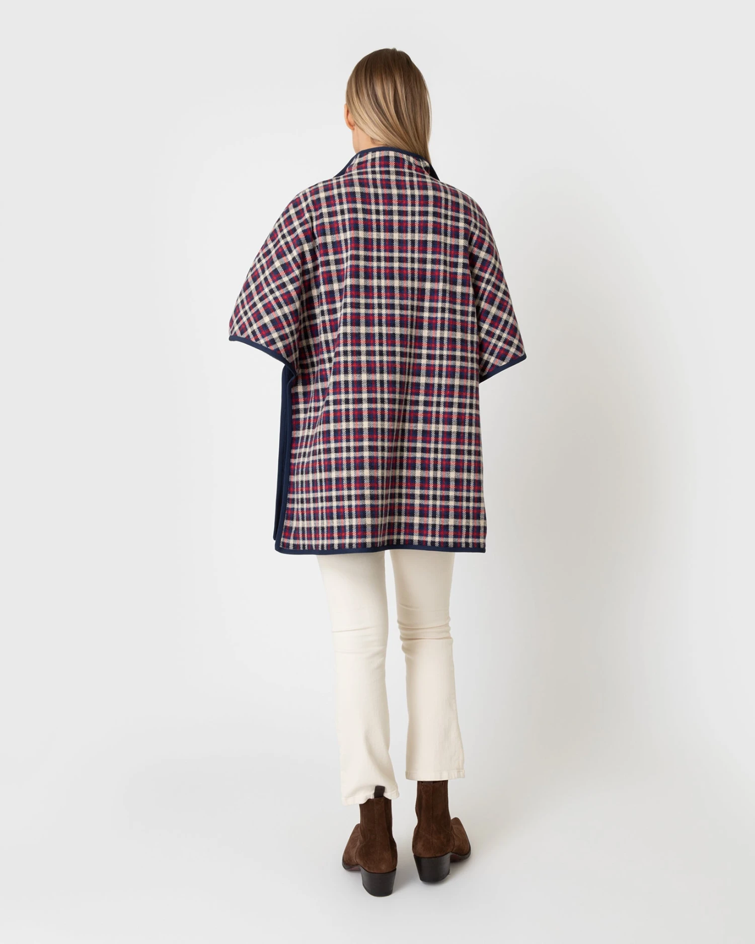 Arya Cape In Navy/Red Multi Plaid Knit 5 Arya Cape In Navy/Red Multi Plaid Knit - Image 5
