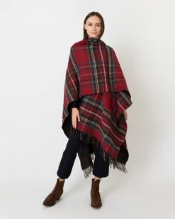 Reversible Lambswool Cape In Heather Stewart/Hunting Stewart