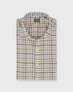 Spread Collar Sport Shirt In Lavender/Scotch/Brown Tattersall Twill