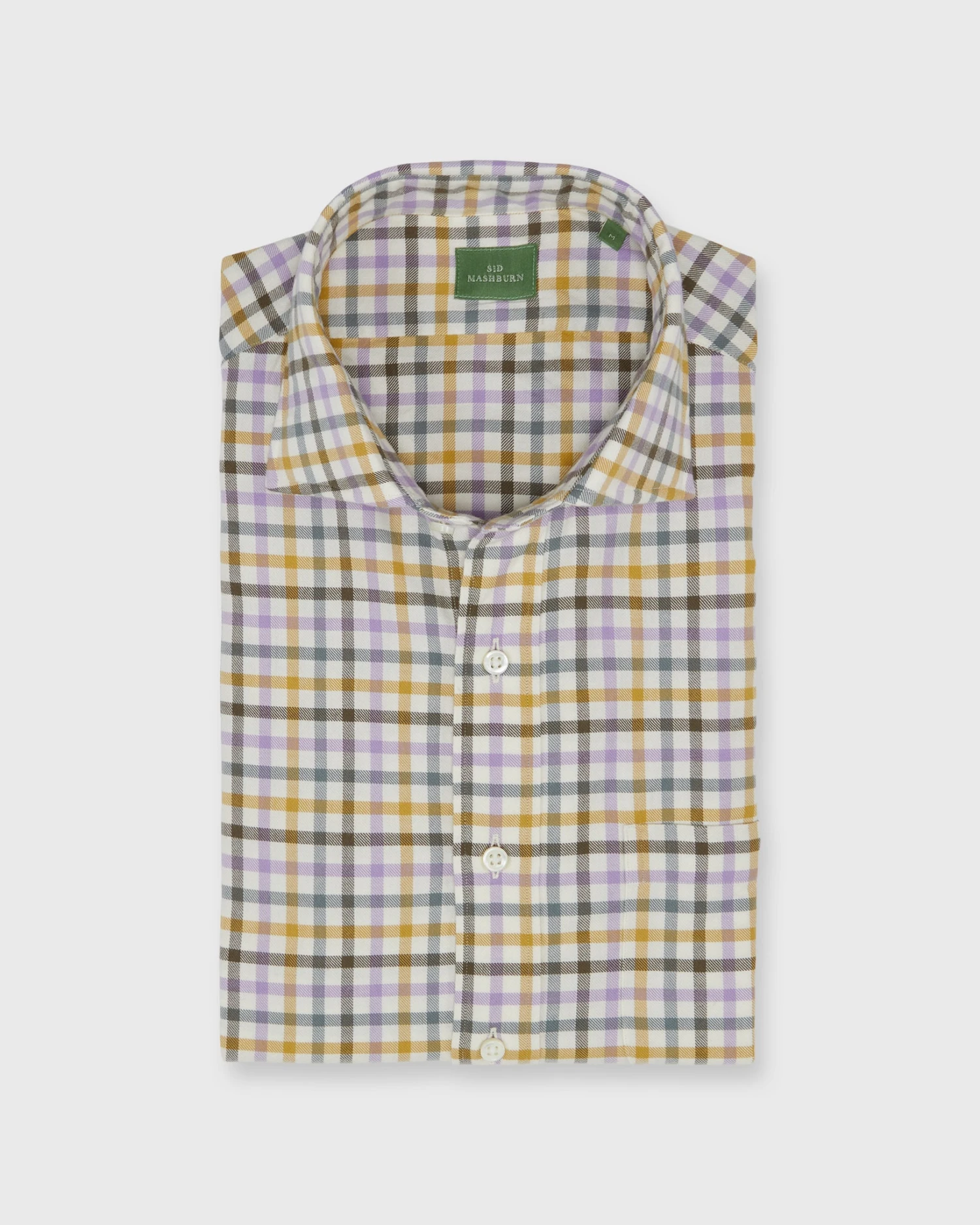 Spread Collar Sport Shirt In Lavender/Scotch/Brown Tattersall Twill 1 Spread Collar Sport Shirt In Lavender/Scotch/Brown Tattersall Twill