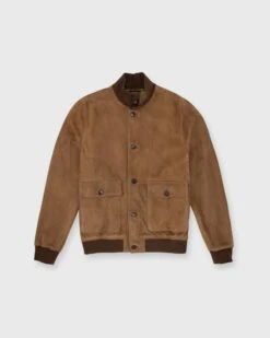 Button-Front Bomber Jacket In Tobacco Suede