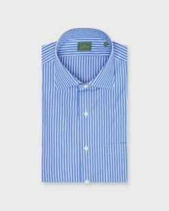 Spread Collar Dress Shirt In Dutch Blue Wide Stripe Poplin