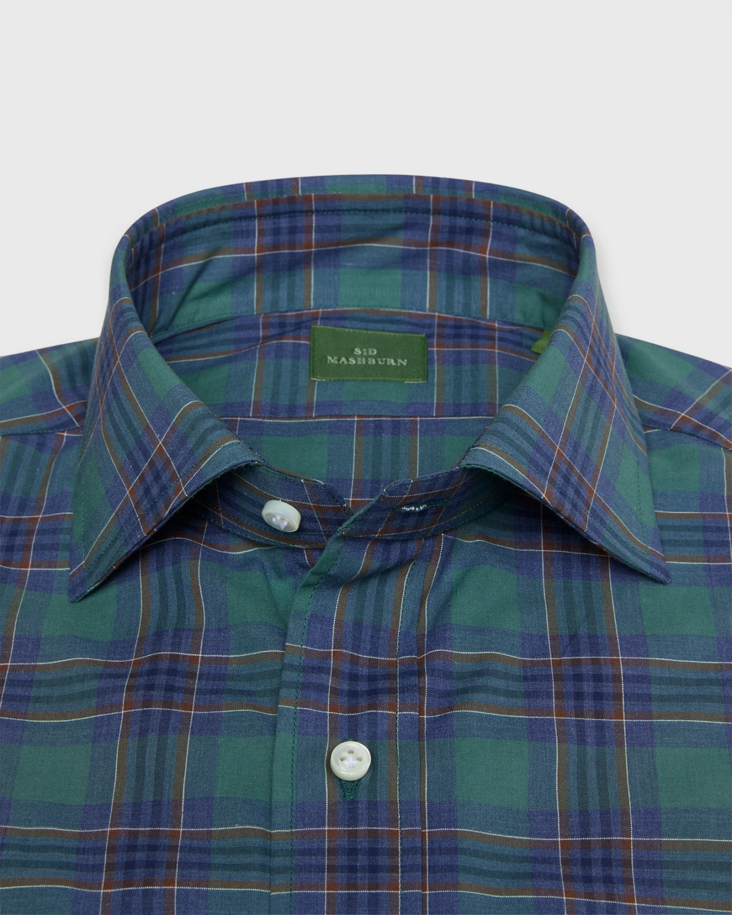 Spread Collar Sport Shirt In Green/Blue/Brown Plaid Poplin 2 Spread Collar Sport Shirt In Green/Blue/Brown Plaid Poplin - Image 2