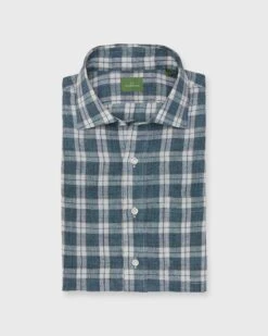Otto Handmade Sport Shirt In Lovat/Stone/Navy Plaid Linen
