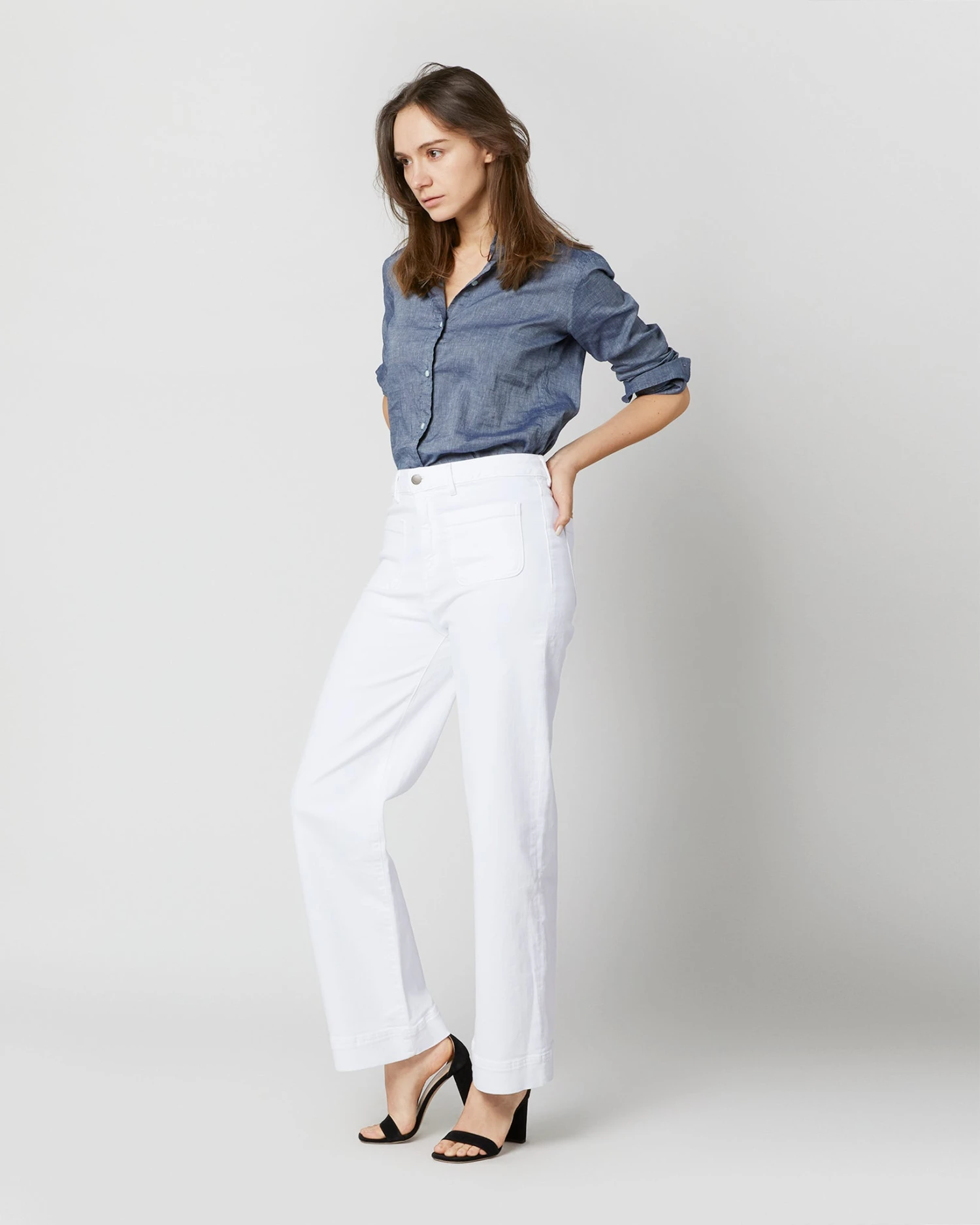 Column Patch Pocket Jean In White Stretch Denim 3 Column Patch Pocket Jean In White Stretch Denim - Image 3
