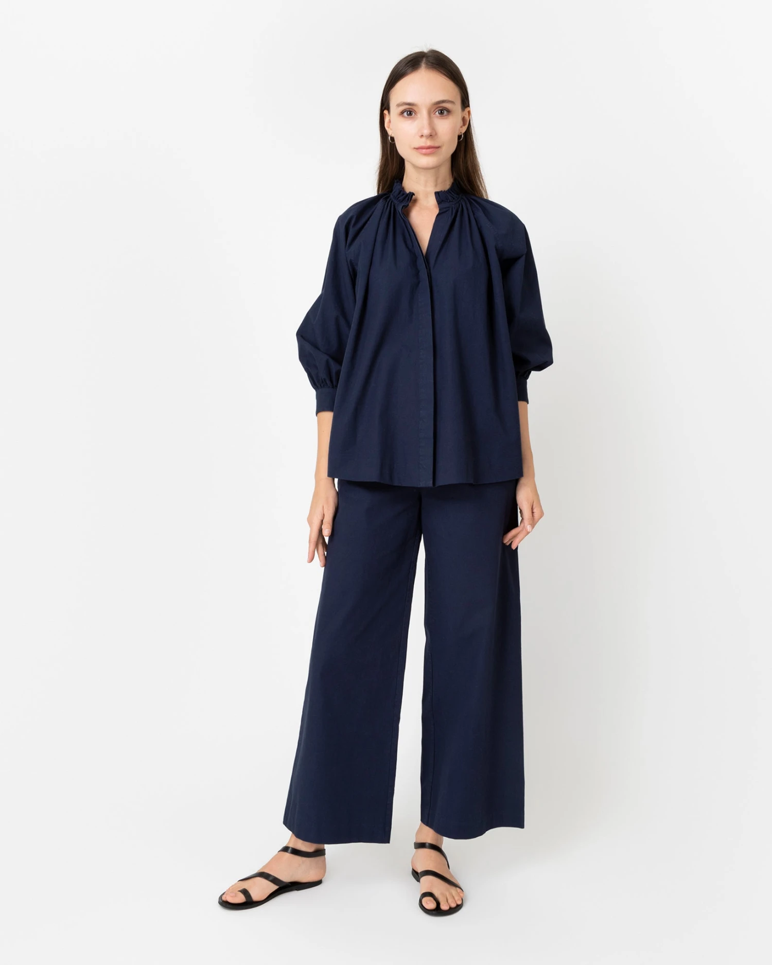 Frill Liya Shirt Jacket In Navy Garment-Dyed Stretch Poplin 10 Frill Liya Shirt Jacket In Navy Garment-Dyed Stretch Poplin - Image 10