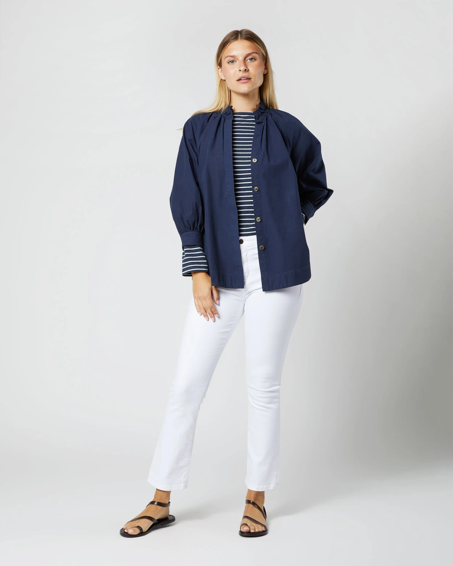 Frill Liya Shirt Jacket In Navy Garment-Dyed Stretch Poplin 2 Frill Liya Shirt Jacket In Navy Garment-Dyed Stretch Poplin - Image 2