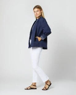 Frill Liya Shirt Jacket In Navy Garment-Dyed Stretch Poplin 13 Frill Liya Shirt Jacket In Navy Garment-Dyed Stretch Poplin -HERNO || ULLA JOHNSON || A.P.C. Shop S70277 16