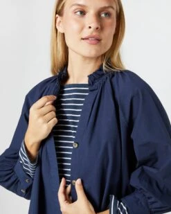 Frill Liya Shirt Jacket In Navy Garment-Dyed Stretch Poplin 14 Frill Liya Shirt Jacket In Navy Garment-Dyed Stretch Poplin -HERNO || ULLA JOHNSON || A.P.C. Shop S70277 55