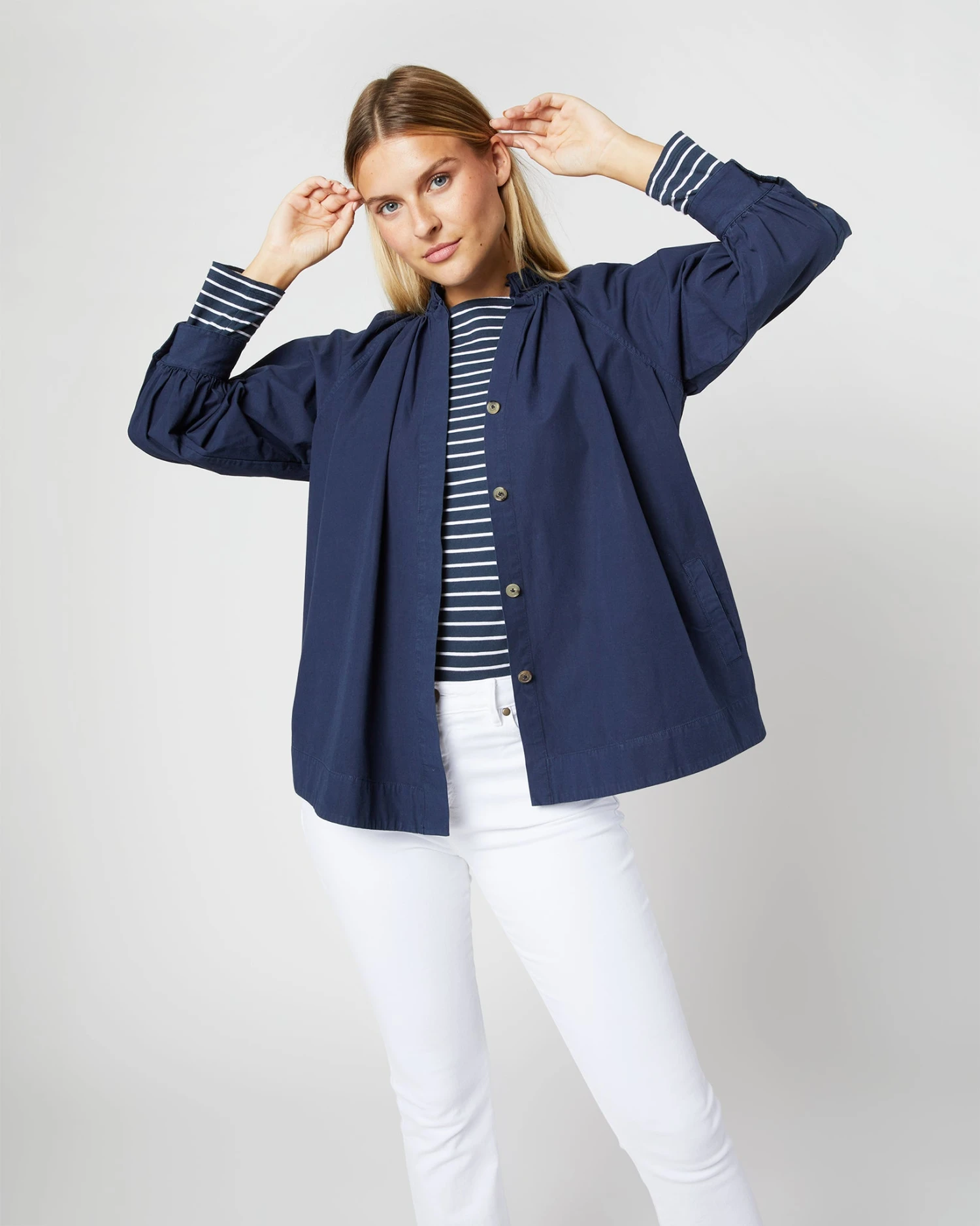 Frill Liya Shirt Jacket In Navy Garment-Dyed Stretch Poplin 5 Frill Liya Shirt Jacket In Navy Garment-Dyed Stretch Poplin - Image 5