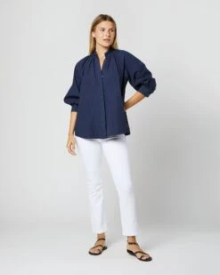 Frill Liya Shirt Jacket In Navy Garment-Dyed Stretch Poplin 16 Frill Liya Shirt Jacket In Navy Garment-Dyed Stretch Poplin -HERNO || ULLA JOHNSON || A.P.C. Shop S70277 65