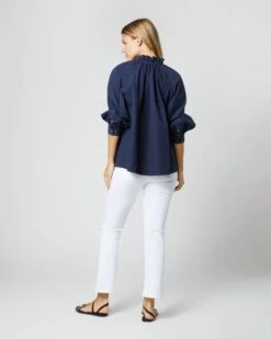 Frill Liya Shirt Jacket In Navy Garment-Dyed Stretch Poplin 18 Frill Liya Shirt Jacket In Navy Garment-Dyed Stretch Poplin -HERNO || ULLA JOHNSON || A.P.C. Shop S70277 80