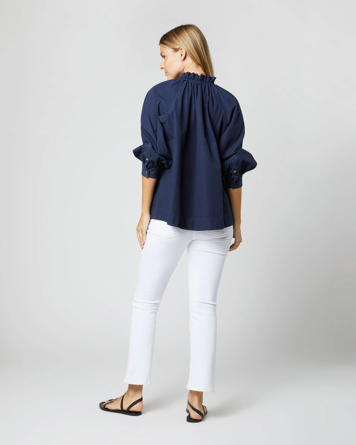 Frill Liya Shirt Jacket In Navy Garment-Dyed Stretch Poplin 8 Frill Liya Shirt Jacket In Navy Garment-Dyed Stretch Poplin - Image 8