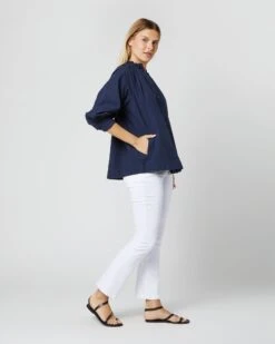 Frill Liya Shirt Jacket In Navy Garment-Dyed Stretch Poplin 17 Frill Liya Shirt Jacket In Navy Garment-Dyed Stretch Poplin -HERNO || ULLA JOHNSON || A.P.C. Shop S70277 88