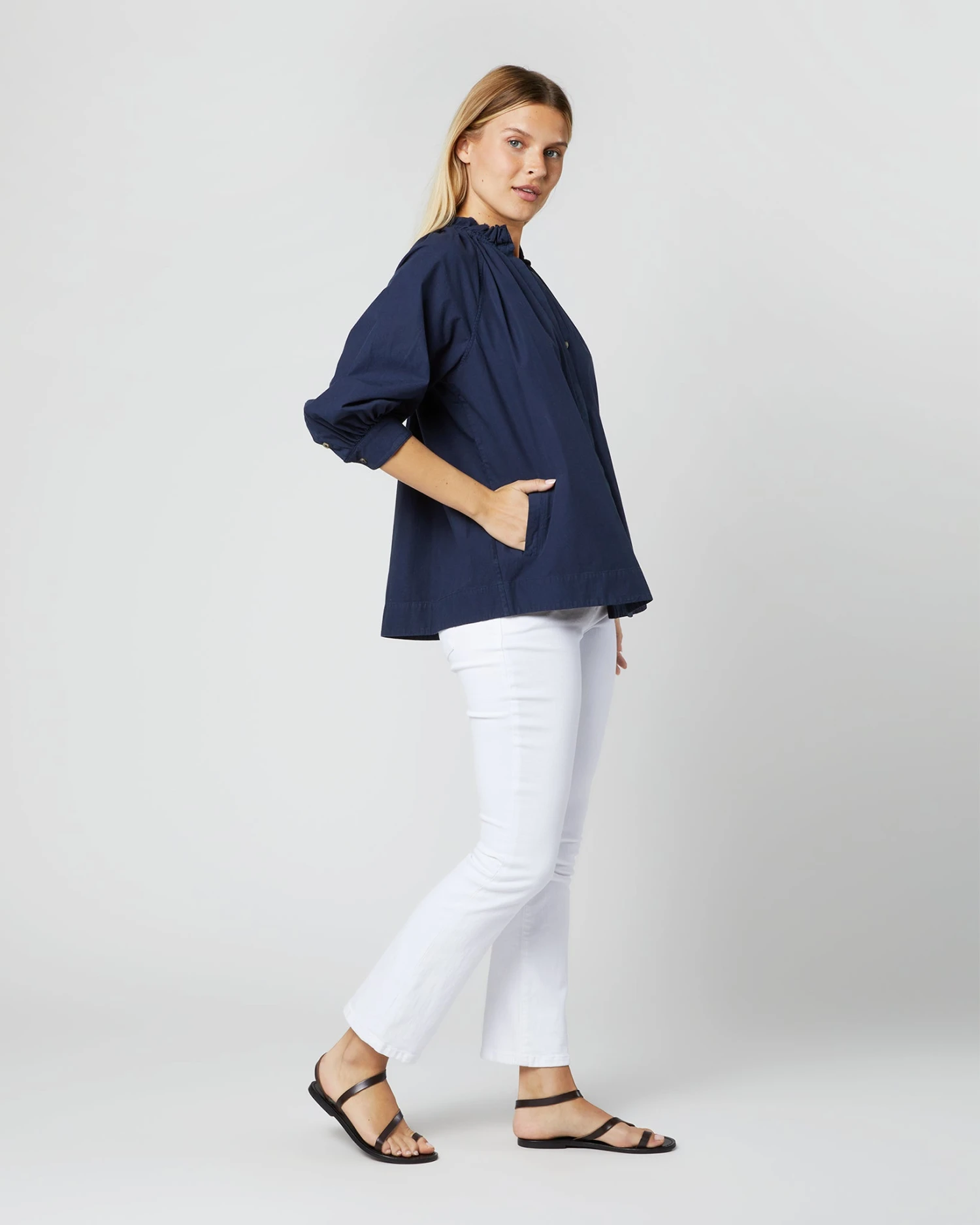 Frill Liya Shirt Jacket In Navy Garment-Dyed Stretch Poplin 7 Frill Liya Shirt Jacket In Navy Garment-Dyed Stretch Poplin - Image 7