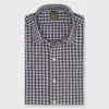 Slim-Fit Spread Collar Sport Shirt In Periwinkle/Brown Gingham Poplin