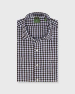 Slim-Fit Spread Collar Sport Shirt In Periwinkle/Brown Gingham Poplin