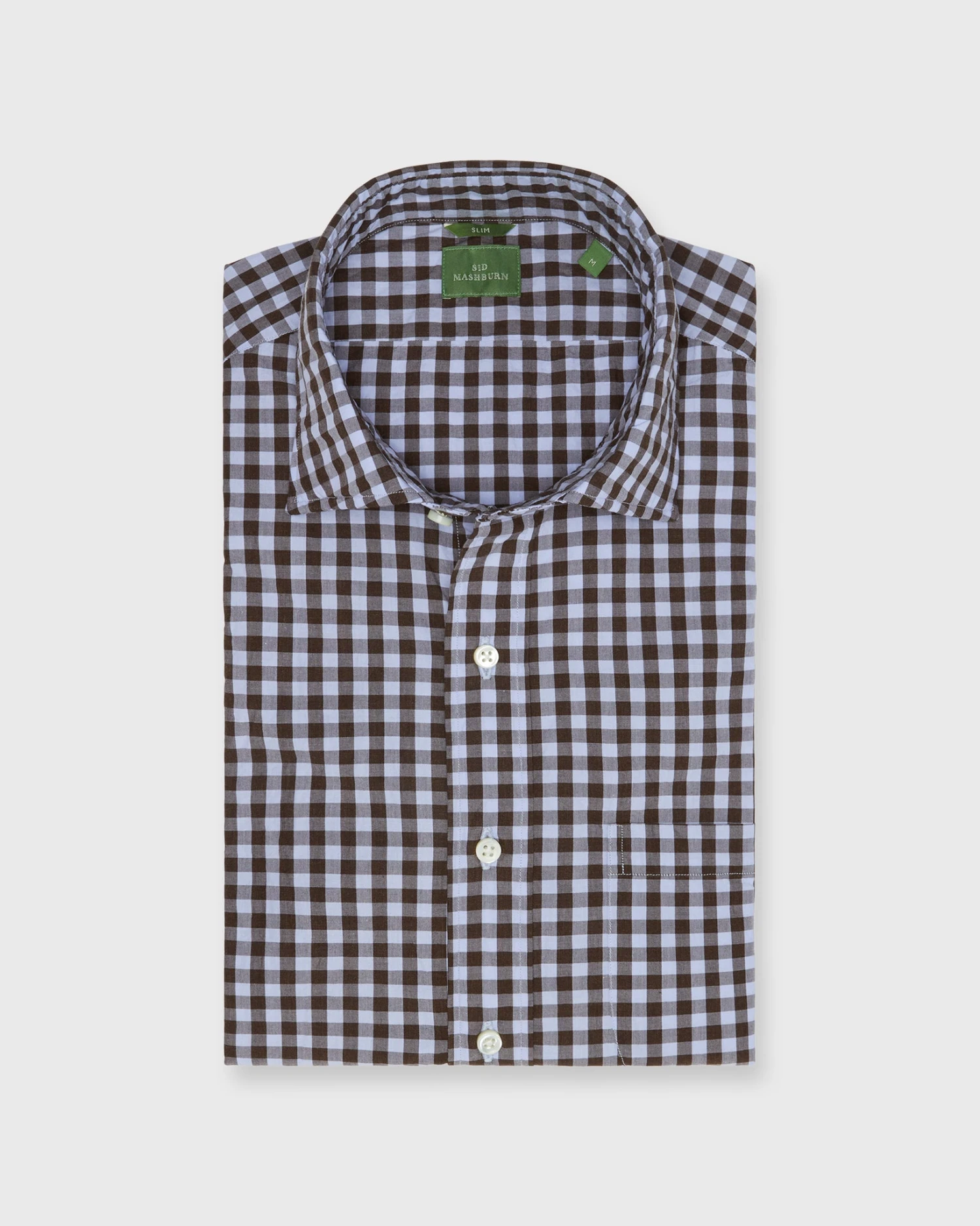 Slim-Fit Spread Collar Sport Shirt In Periwinkle/Brown Gingham Poplin 1 Slim-Fit Spread Collar Sport Shirt In Periwinkle/Brown Gingham Poplin