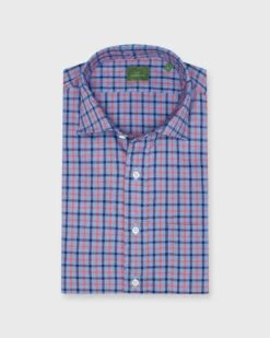 Spread Collar Sport Shirt In Sky/Navy/Watermelon Plaid Oxford