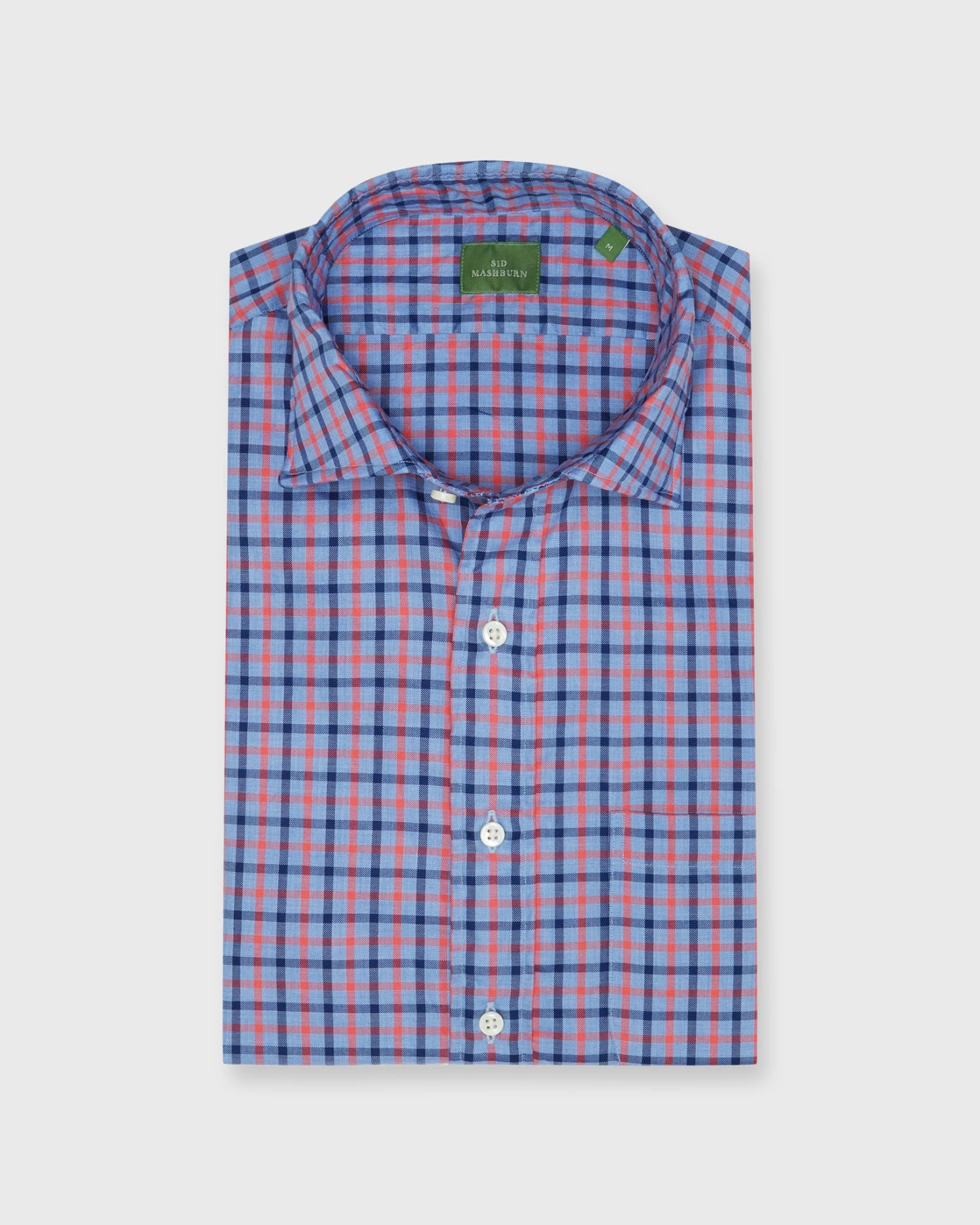 Spread Collar Sport Shirt In Sky/Navy/Watermelon Plaid Oxford 1 Spread Collar Sport Shirt In Sky/Navy/Watermelon Plaid Oxford