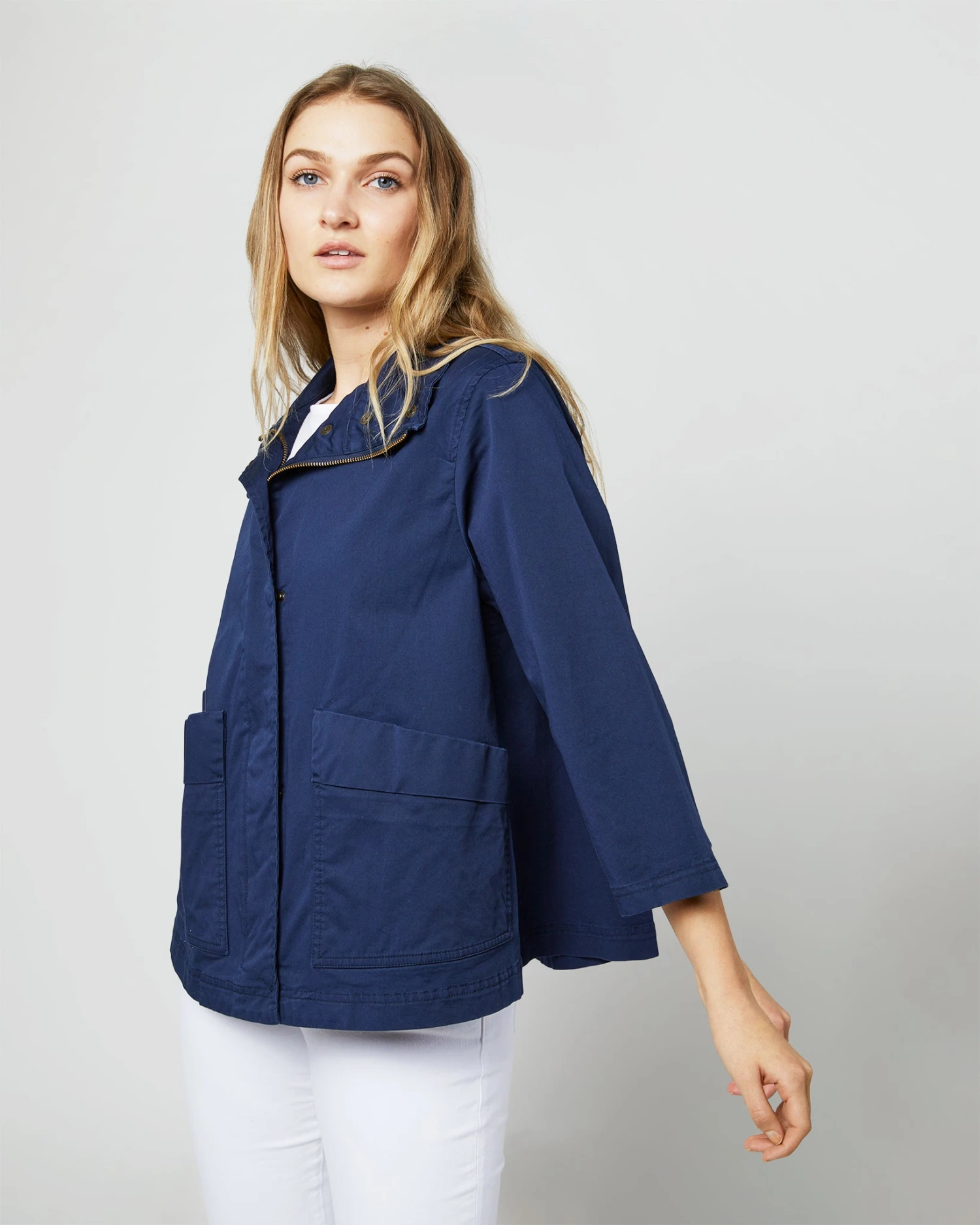 Patch-Pocket Edith Jacket In Navy Stretch Twill 2 Patch-Pocket Edith Jacket In Navy Stretch Twill - Image 2