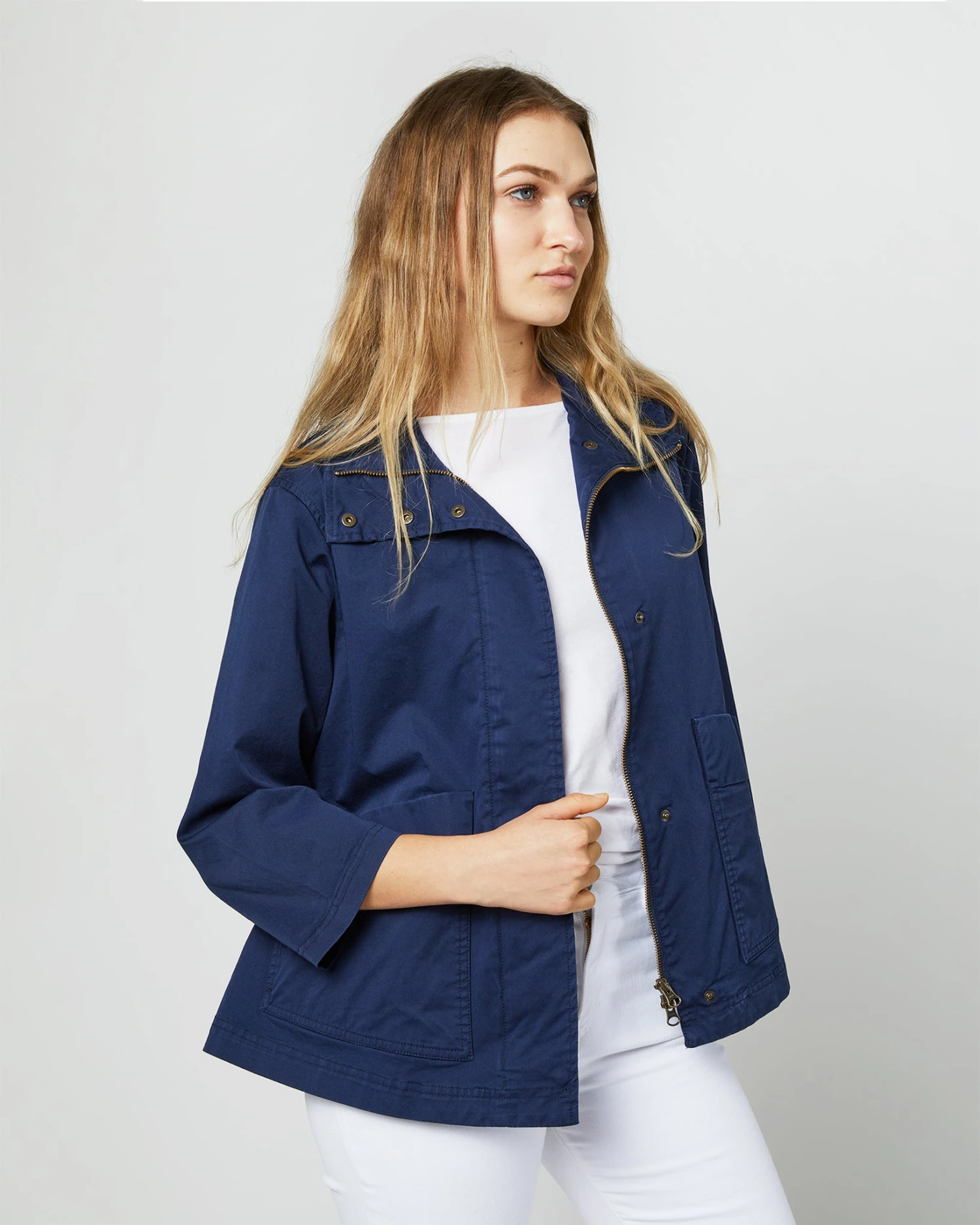 Patch-Pocket Edith Jacket In Navy Stretch Twill 3 Patch-Pocket Edith Jacket In Navy Stretch Twill - Image 3