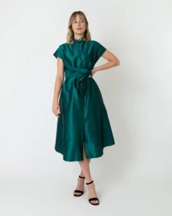 Gianna Dress In Peacock Silk Shantung