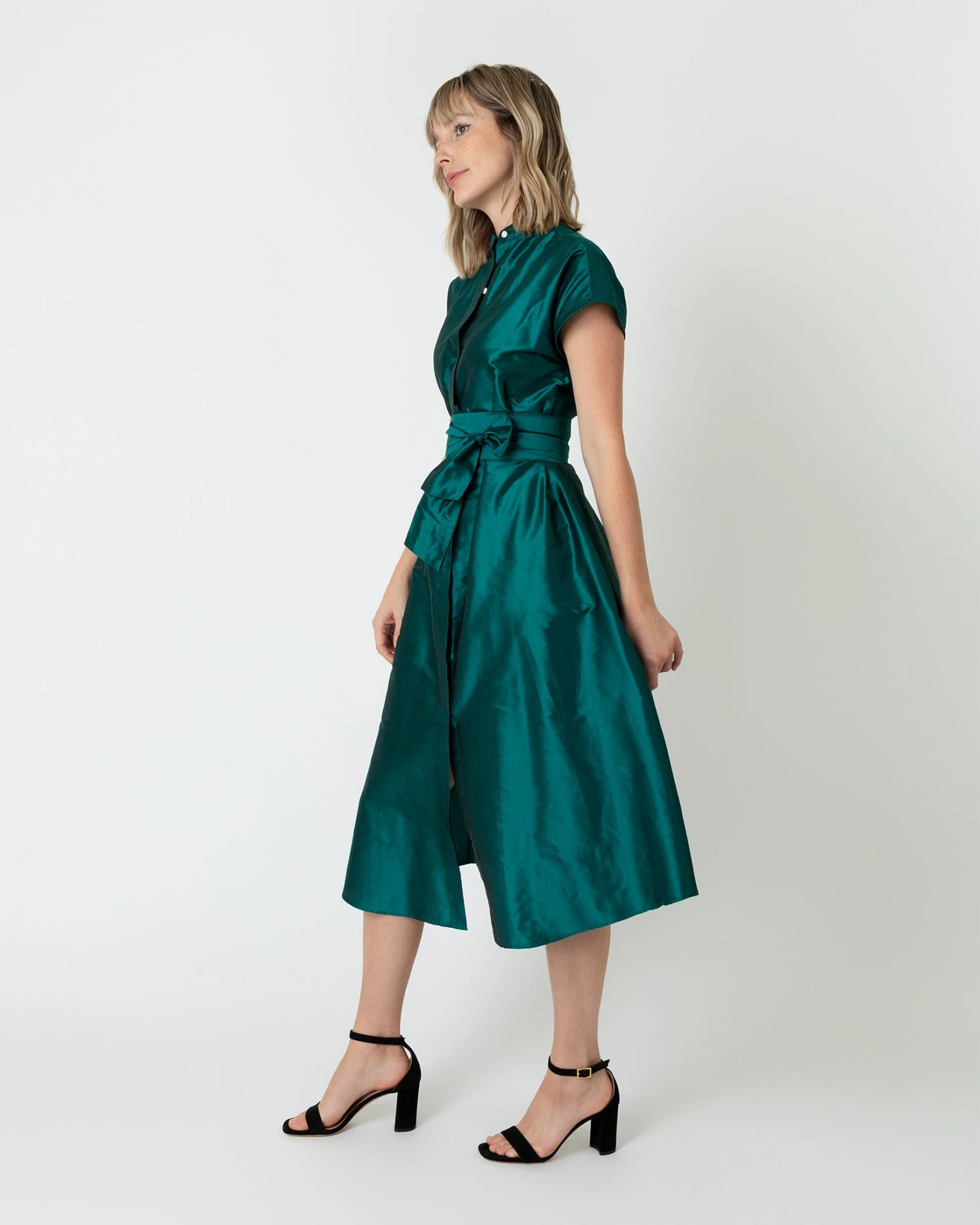 Gianna Dress In Peacock Silk Shantung 3 Gianna Dress In Peacock Silk Shantung - Image 3