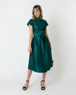 Gianna Dress In Peacock Silk Shantung 11 Gianna Dress In Peacock Silk Shantung -HERNO || ULLA JOHNSON || A.P.C. Shop S70925 5