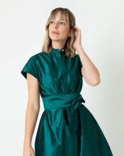 Gianna Dress In Peacock Silk Shantung 12 Gianna Dress In Peacock Silk Shantung -HERNO || ULLA JOHNSON || A.P.C. Shop S70925 6