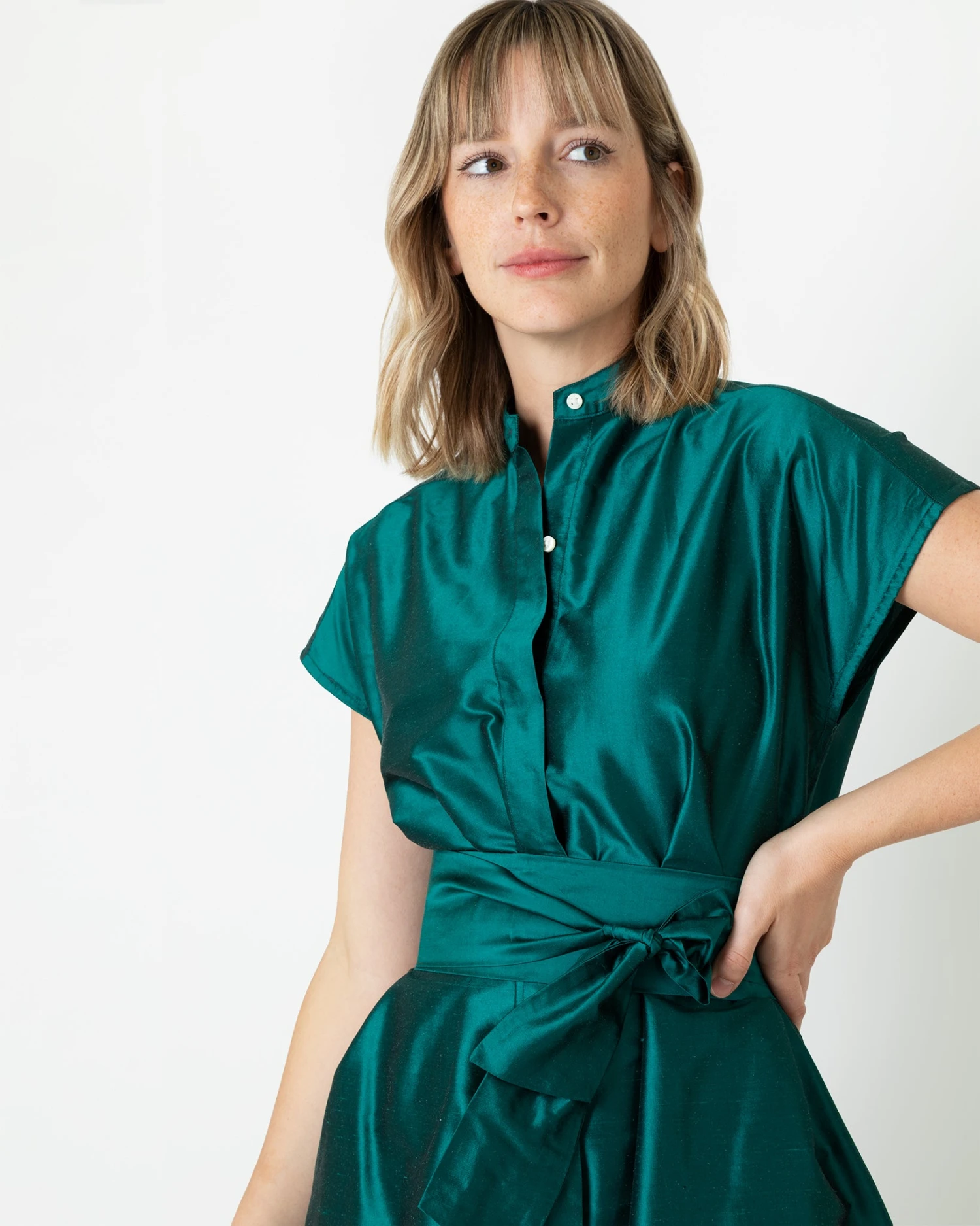 Gianna Dress In Peacock Silk Shantung 2 Gianna Dress In Peacock Silk Shantung - Image 2