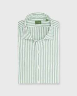 Spread Collar Sport Shirt In Clover Stripe Chambray