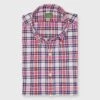 Button-Down Sport Shirt In Berry/Red/Navy Plaid Poplin