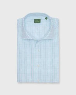 Spread Collar Sport Shirt In Seafoam/Sky Plaid Poplin