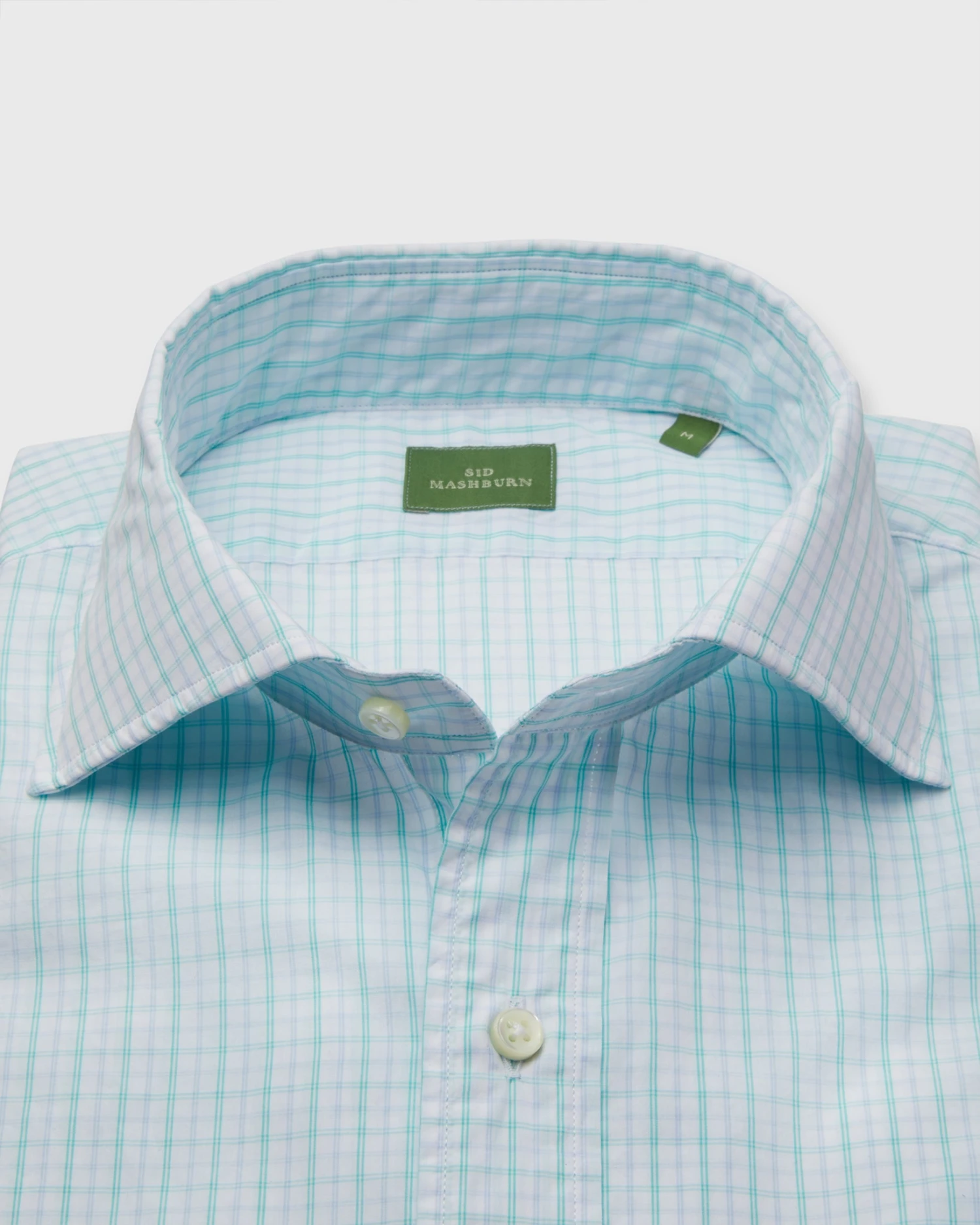 Spread Collar Sport Shirt In Seafoam/Sky Plaid Poplin 2 Spread Collar Sport Shirt In Seafoam/Sky Plaid Poplin - Image 2