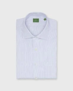 Spread Collar Dress Shirt In Pink/Blue/Olive Hairline Stripe Poplin