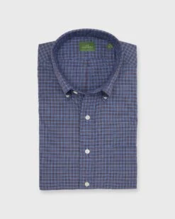 Button-Down Sport Shirt In Blue/Brown/Orange Check Poplin