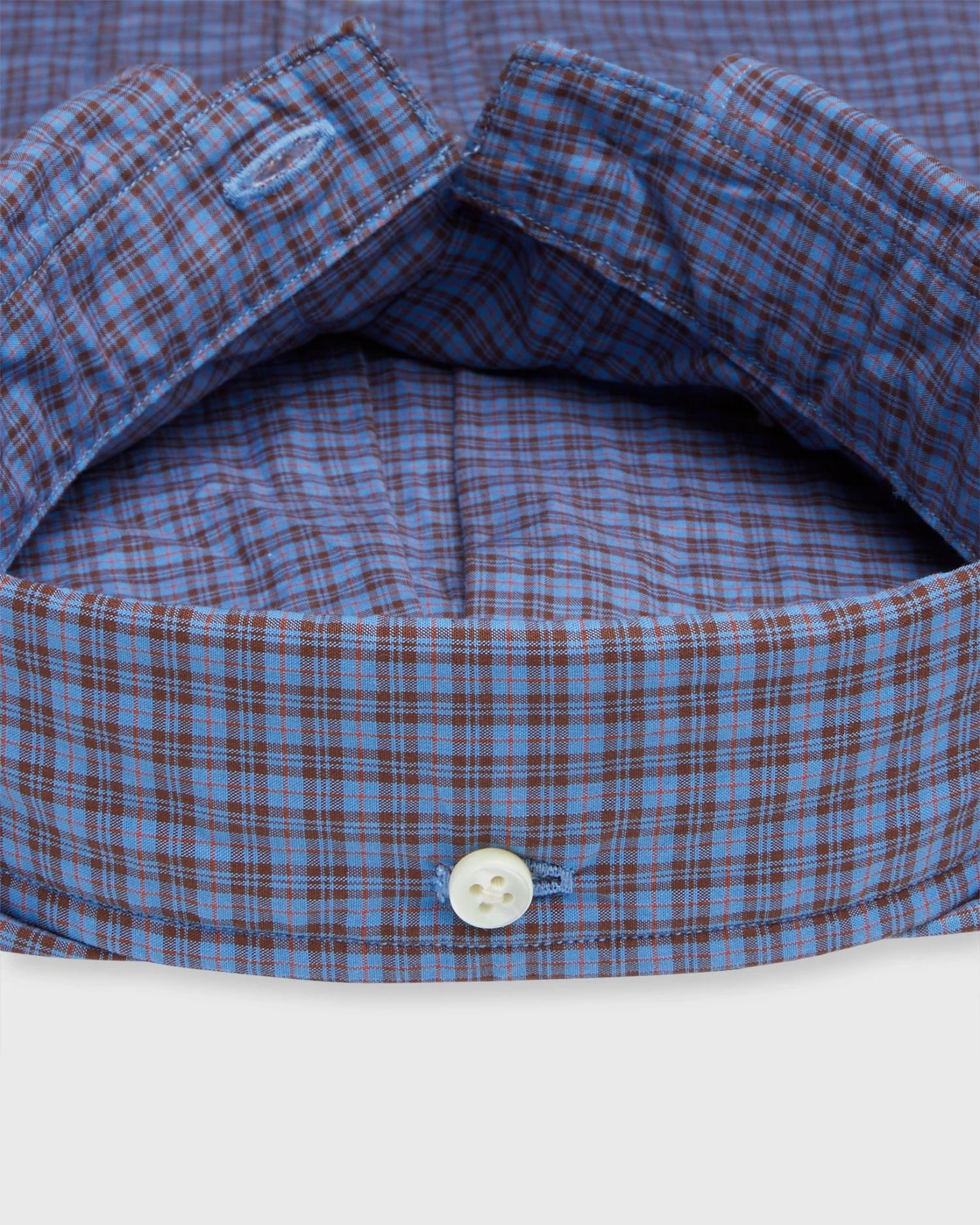 Button-Down Sport Shirt In Blue/Brown/Orange Check Poplin 3 Button-Down Sport Shirt In Blue/Brown/Orange Check Poplin - Image 3