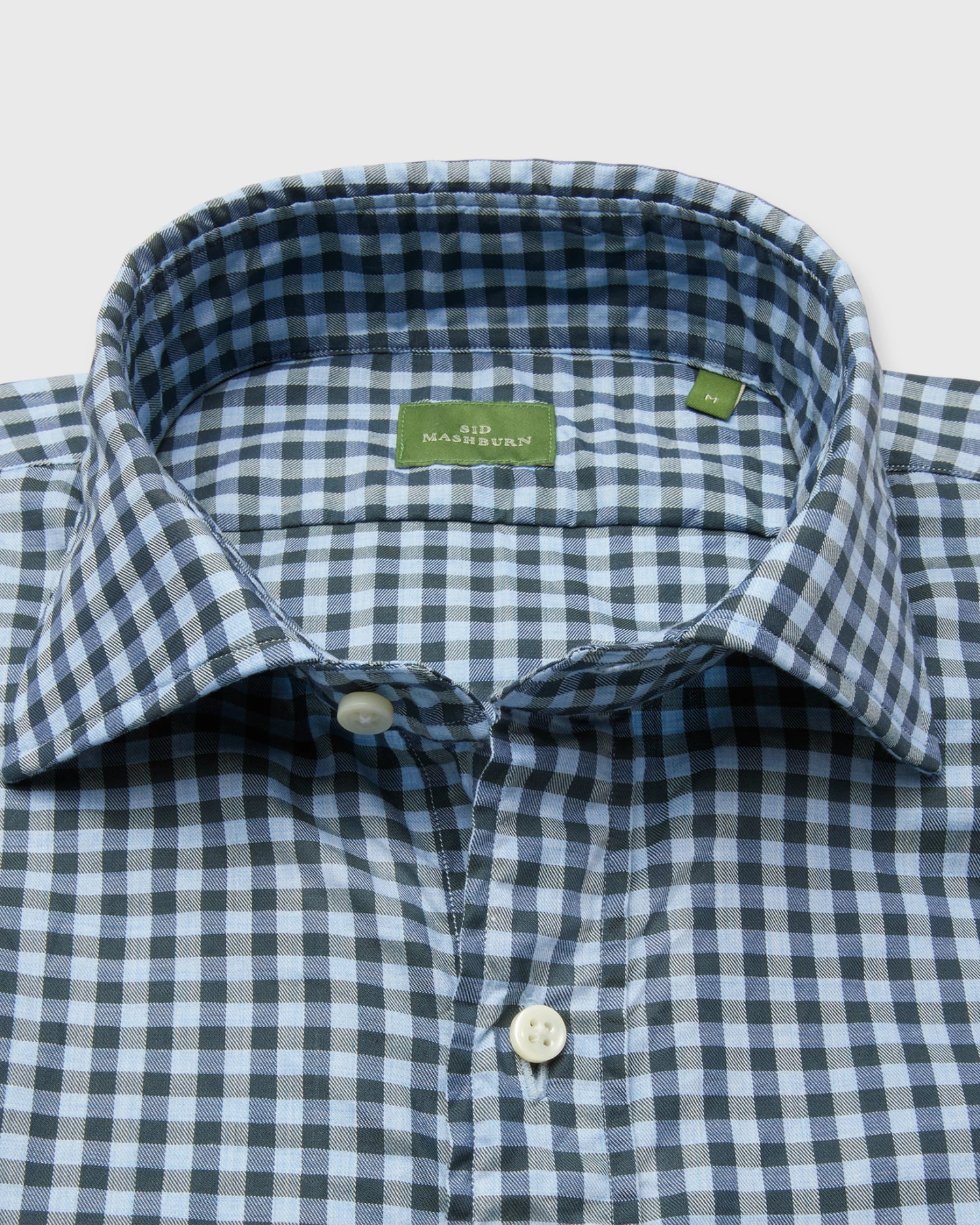 Spread Collar Sport Shirt In Olive/Sky Gingham Twill 2 Spread Collar Sport Shirt In Olive/Sky Gingham Twill - Image 2