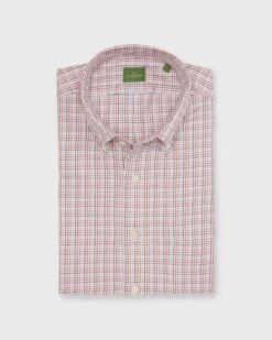 Button-Down Sport Shirt In Bone/Coral/Olive Tattersall Twill