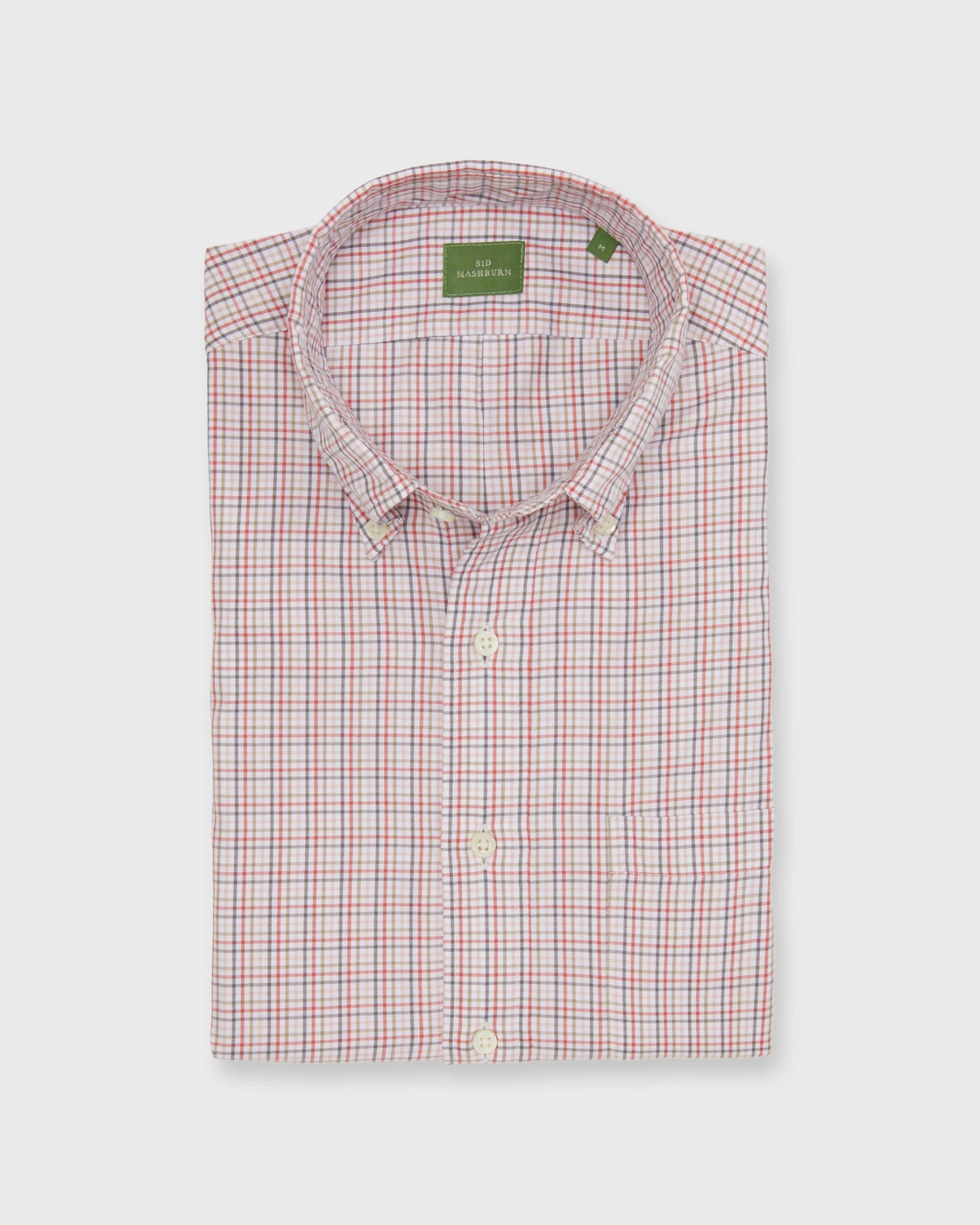 Button-Down Sport Shirt In Bone/Coral/Olive Tattersall Twill 1 Button-Down Sport Shirt In Bone/Coral/Olive Tattersall Twill