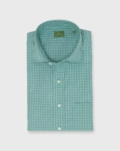 Spread Collar Sport Shirt In Juniper/Blue/Sky Tattersall Poplin