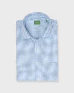 Spread Collar Sport Shirt In Sky Gingham Brushed Twill