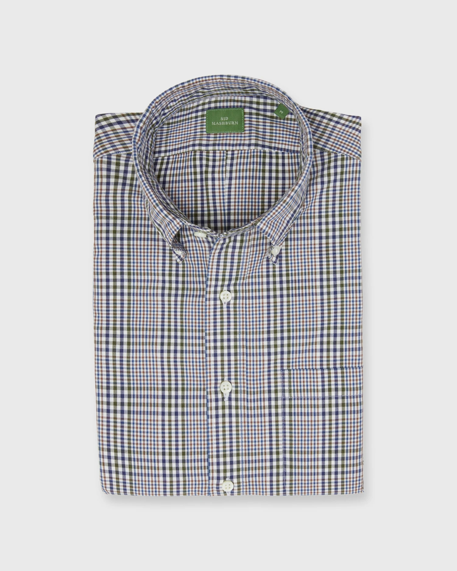 Button-Down Sport Shirt In Olive/Navy/Brown Plaid Poplin 1 Button-Down Sport Shirt In Olive/Navy/Brown Plaid Poplin