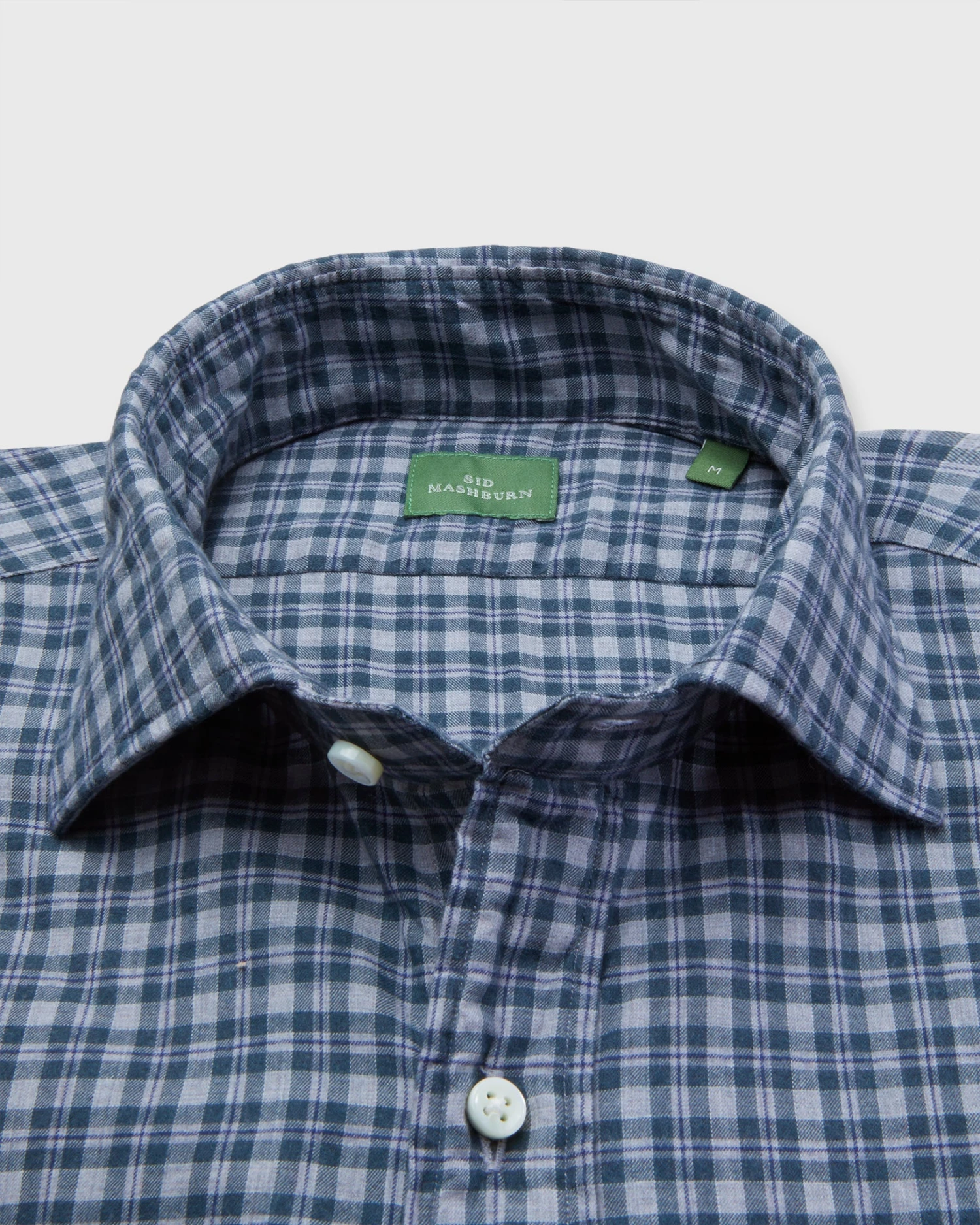 Spread Collar Sport Shirt In Grey/Hunter/Navy Check Brushed Twill 2 Spread Collar Sport Shirt In Grey/Hunter/Navy Check Brushed Twill - Image 2