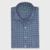 Spread Collar Sport Shirt In Grey/Hunter/Navy Check Brushed Twill