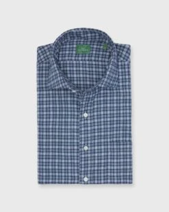 Spread Collar Sport Shirt In Grey/Hunter/Navy Check Brushed Twill